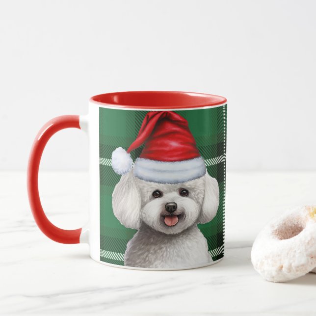 Bichon Frise Dog und ein Green Holiday Kariert Tasse (Mit Donut)