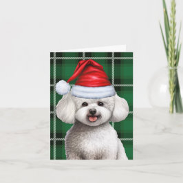 Bichon Frise Dog Weihnachtsfeiertag Grün Kariert Feiertagskarte