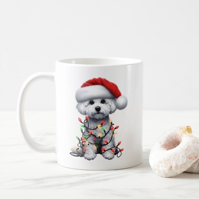Bichon Frise Dog Welpe Christmas Kaffeetasse (Mit Donut)