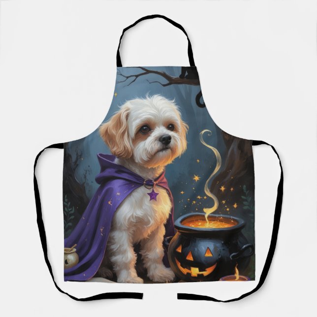 Bichon Frise Dog Whimsical Halloween Malerei Schürze (Vorderseite)