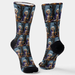 Bichon Frise Dog Whimsical Halloween Malerei Socken