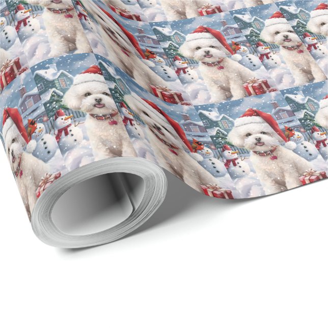 Bichon Frise Dog Winter Wonderland Weihnachtsfreud Geschenkpapier (Rolleneckpunkt)