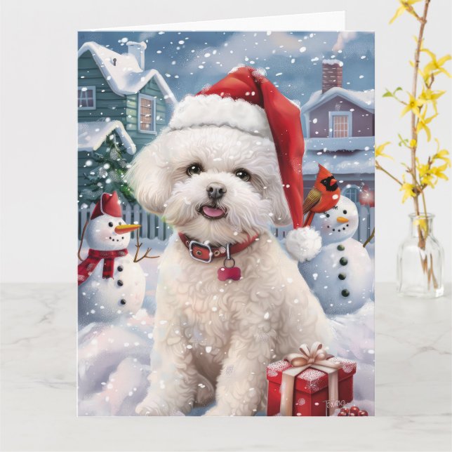 Bichon Frise Dog Winter Wonderland Weihnachtsfreud Karte (Gelbe Blume)