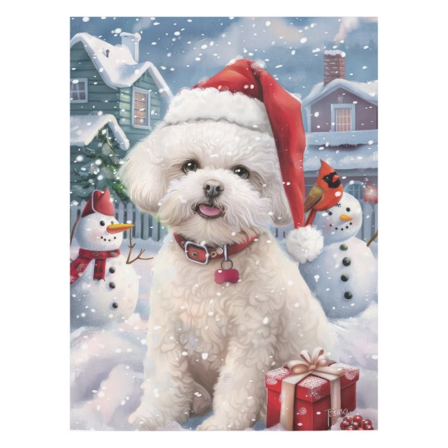 Bichon Frise Dog Winter Wonderland Weihnachtsfreud Tischdecke (Vorderseite)