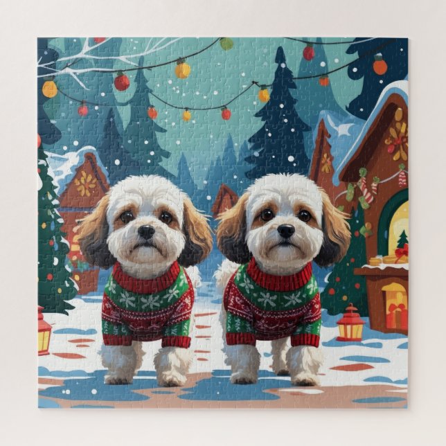 Bichon Frise Dogs Christmas Snow Holiday Puzzle (Vertikal)