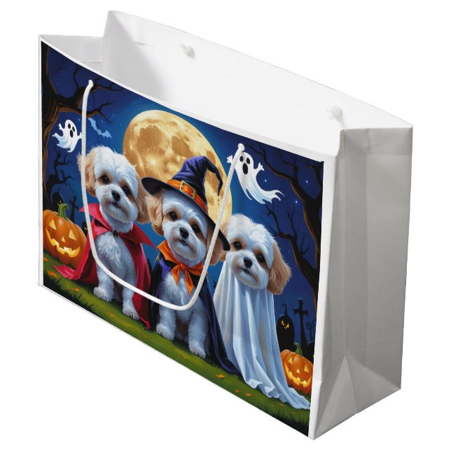 Bichon Frise Dogs Pumpkin Halloween Funny Große Geschenktüte (Vorderseite Schrägansicht)
