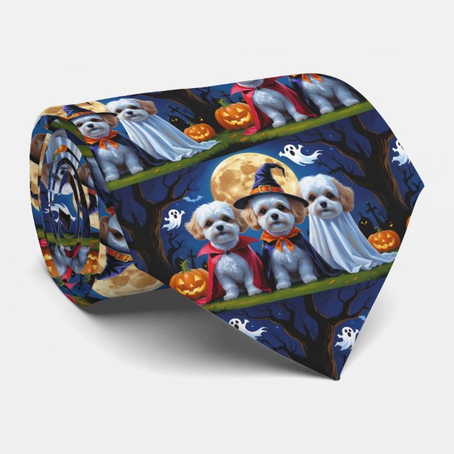 Bichon Frise Dogs Pumpkin Halloween Funny Krawatte (Gerollt)