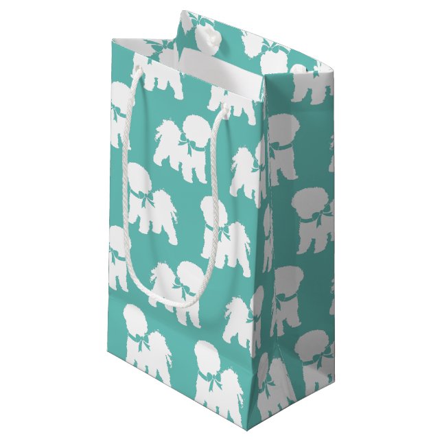 Bichon Frise Doppy Welpe Kleine Geschenktüte (Vorderseite Schrägansicht)
