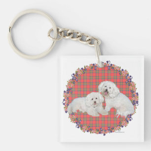 Bichon Frise Duo Kariert Schlüsselanhänger
