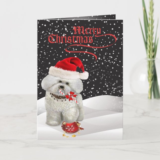 Bichon Frise eine fröhliche Weihnachtsgrüßkarte Feiertagskarte (Vorderseite)