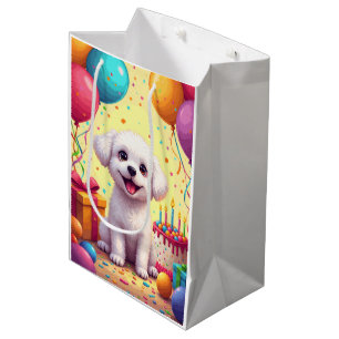 Bichon Frise Geburtstagsfeier Mittlere Geschenktüte