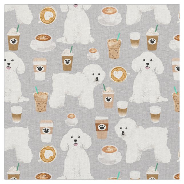 Bichon Frise graues Kaffeemaschine Stoff (Nahaufnahme)