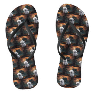Bichon Frise Halloween Beängstigend Flip Flops