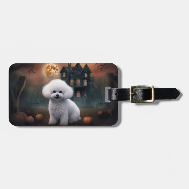 Bichon Frise Halloween Beängstigend Gepäckanhänger (Vorderseite horizontal)