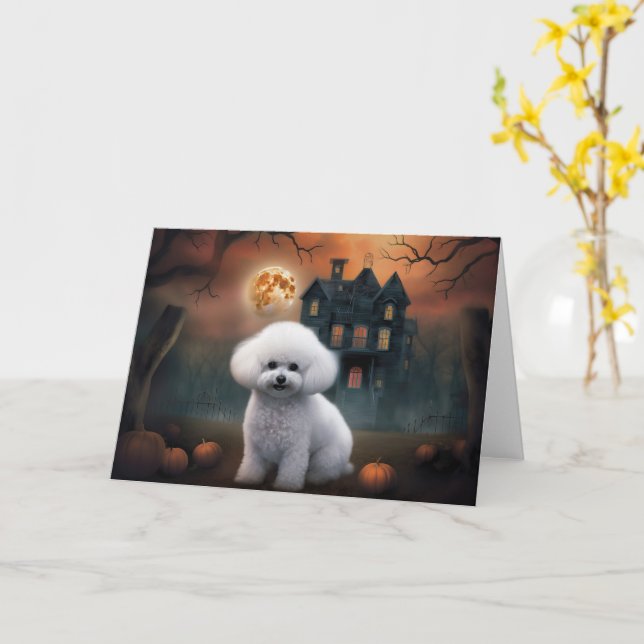 Bichon Frise Halloween Beängstigend Karte (Gelbe Blume)