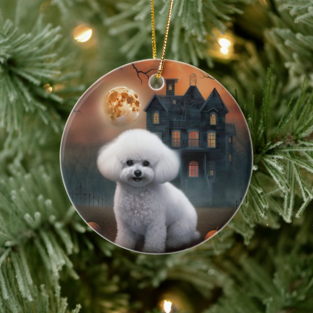 Bichon Frise Halloween Beängstigend Keramik Ornament (Baum)