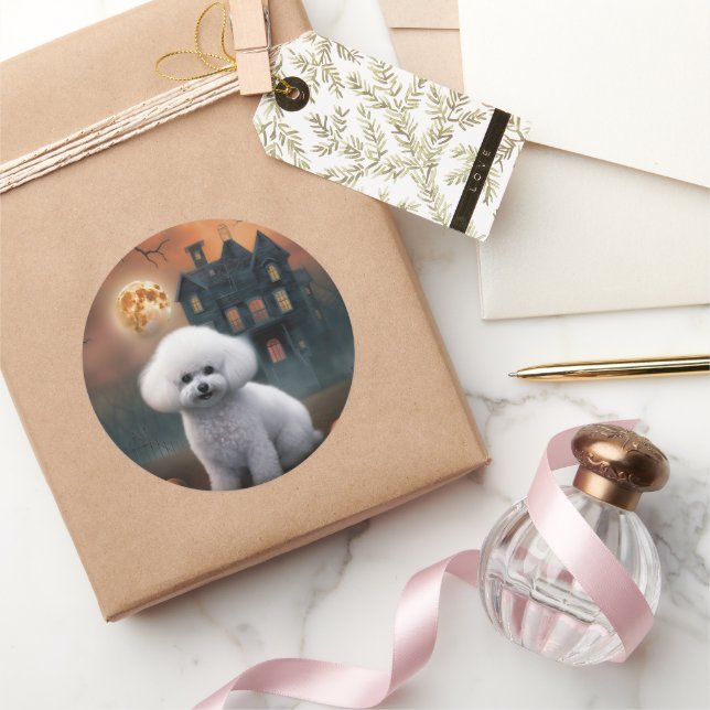 Bichon Frise Halloween Beängstigend Runder Aufkleber (Schenken)