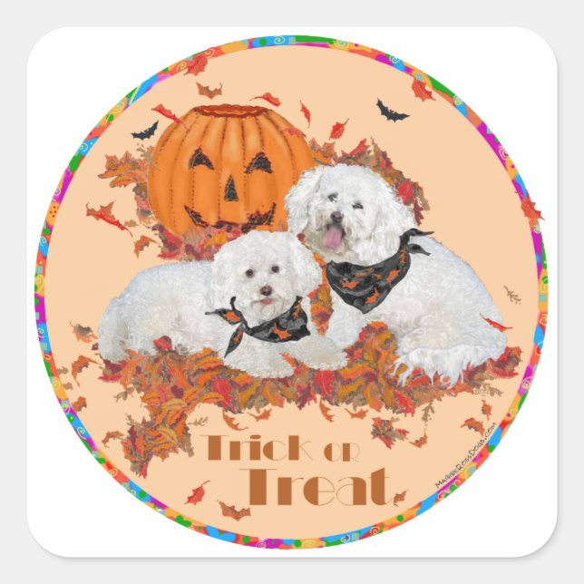 Bichon Frise Halloween Quadratischer Aufkleber (Vorderseite)