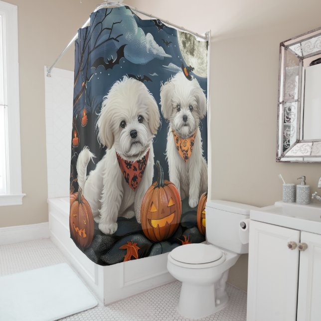 Bichon Frise Halloween Spooky Duschvorhang (Beispiel)