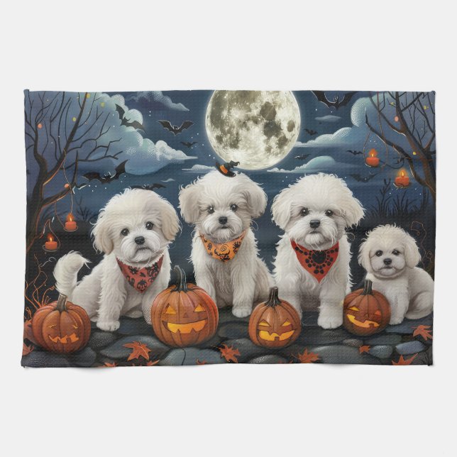 Bichon Frise Halloween Spooky Geschirrtuch (Horizontal)