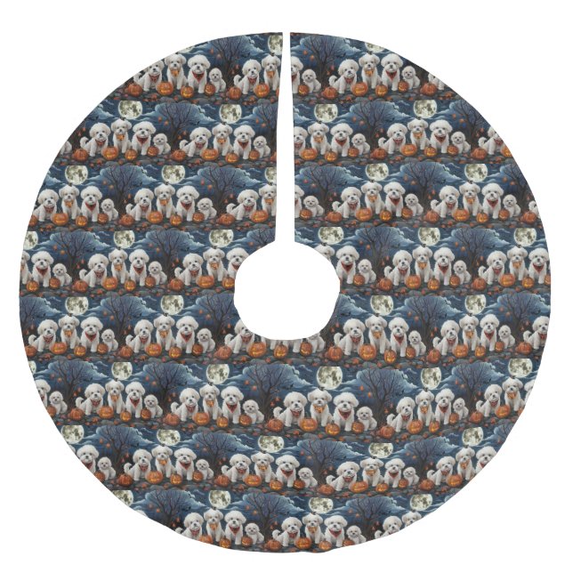 Bichon Frise Halloween Spooky Polyester Weihnachtsbaumdecke (Vorderseite)