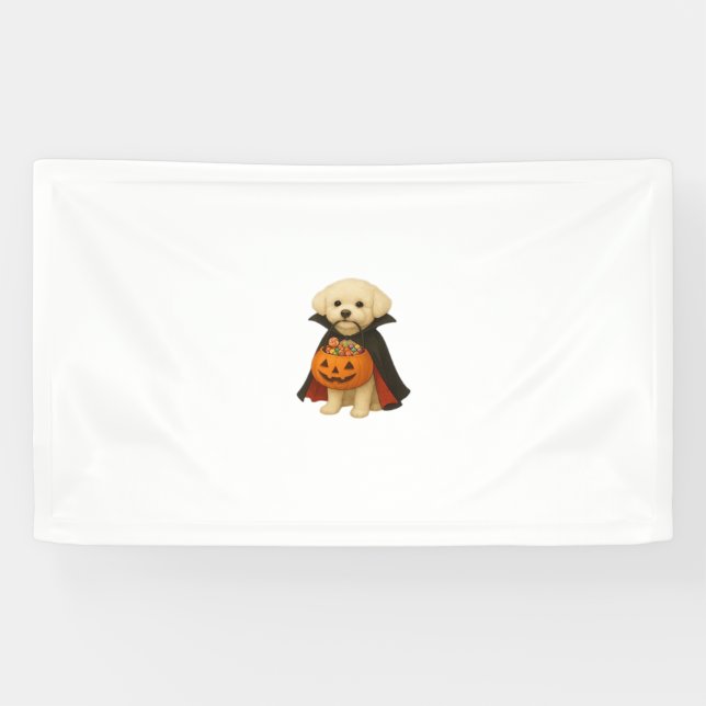 Bichon Frisé Halloween Vampire Pup mit Pumpkin Ba Banner (Horizontal)