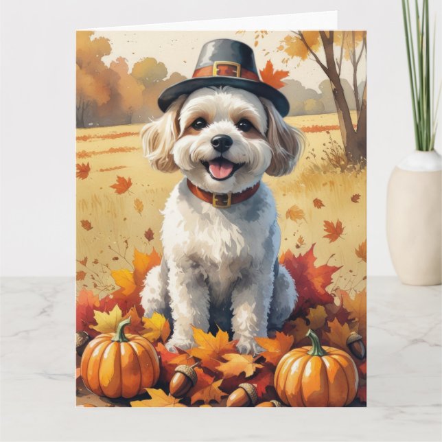 Bichon Frise Herbst lässt Erntedank Art Karte (Vorderseite)