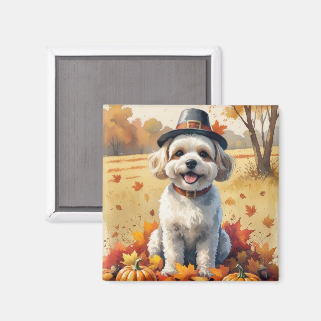 Bichon Frise Herbst lässt Erntedank Art Magnet (Vorderseite/Rückseite)