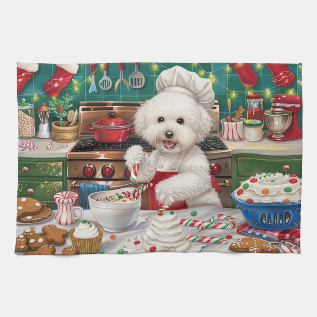 Bichon Frise Holiday Baking: Festliche Weihnachten Geschirrtuch (Horizontal)