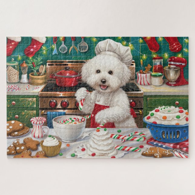 Bichon Frise Holiday Baking: Festliche Weihnachten Puzzle (Horizontal)