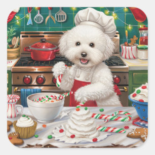 Bichon Frise Holiday Baking: Festliche Weihnachten Quadratischer Aufkleber