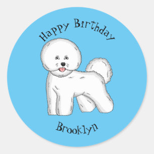 Bichon Frise-Hund Cartoon-Illustration Runder Aufkleber