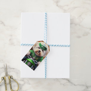 Bichon Frisé Hund fährt Fahrrad St. Patrick's Day Geschenkanhänger