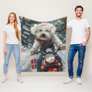 Bichon Frise Hund fährt Motorrad Weihnachten Fleecedecke