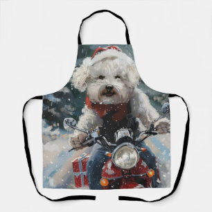 Bichon Frise Hund fährt Motorrad Weihnachten Schürze