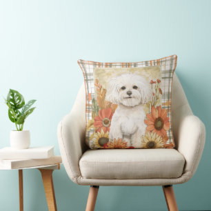 Bichon Frise Hund Herbst Aquarell Blumen Kissen