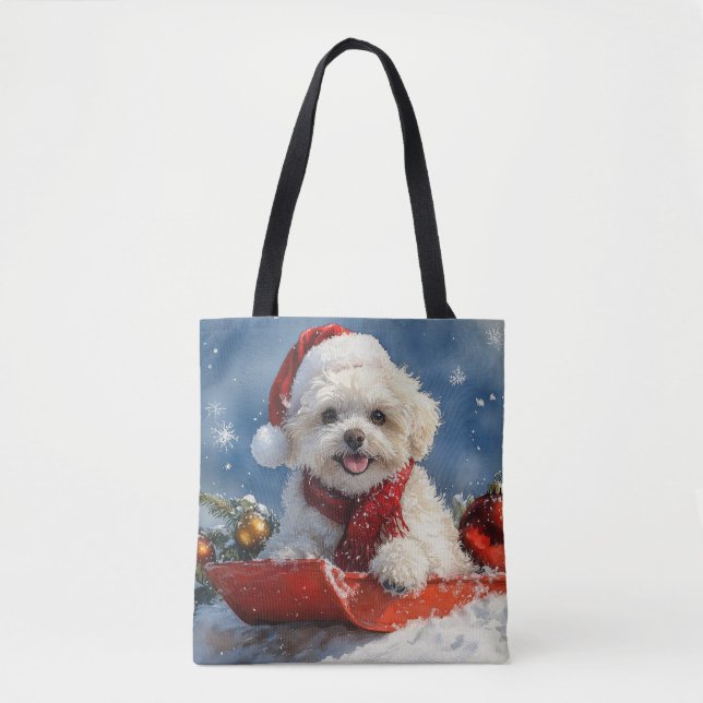 Bichon Frise Hund in Sledge Let it Schnee Weihnach (Vorderseite)