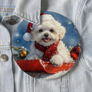 Bichon Frise Hund in Sledge Let it Schnee Weihnach Button