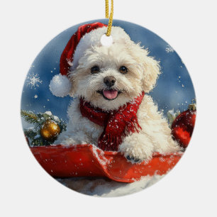 Bichon Frise Hund in Sledge Let it Schnee Weihnach Keramik Ornament