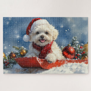 Bichon Frise Hund in Sledge Let it Schnee Weihnach Puzzle