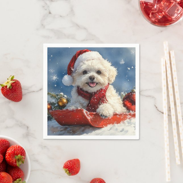 Bichon Frise Hund in Sledge Let it Schnee Weihnach Serviette (Beispiel)