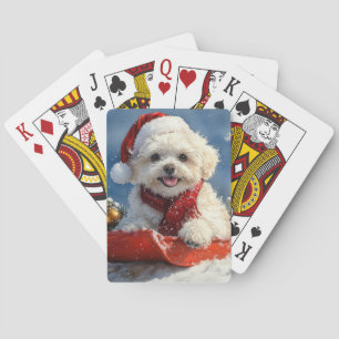 Bichon Frise Hund in Sledge Let it Schnee Weihnach Spielkarten