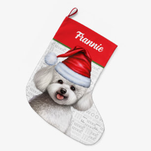 Bichon Frise Hund mit Hundename Großer Weihnachtsstrumpf
