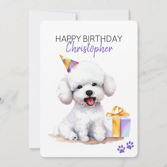 Bichon Frise Hund Personalisiert Happy Birthday Fl Karte (Vorderseite)