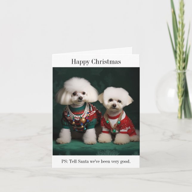 Bichon Frise Hunde in Weihnachtssüßern Karte (Vorderseite)