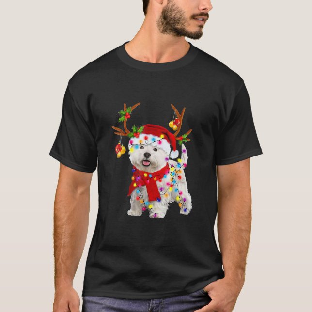 Bichon Frise Hunde Rentiere Santa Christmas Funny  T-Shirt (Vorderseite)