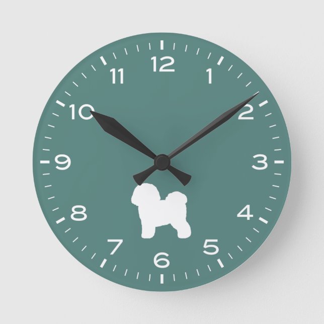 Bichon Frise Hunde Silhouette Runde Uhr (Vorderseite)