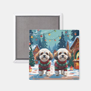 Bichon Frise Hunde Weihnachten Schnee Urlaub Magnet
