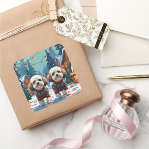 Bichon Frise Hunde Weihnachten Schnee Urlaub Quadratischer Aufkleber