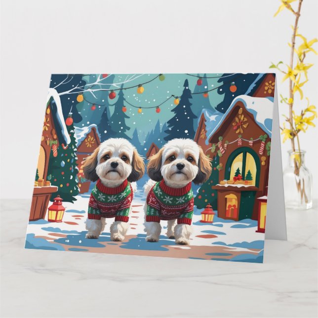 Bichon Frise Hunde Weihnachtsschneeurlaub Karte (Gelbe Blume)